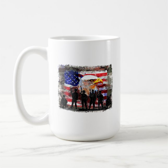 Eagle With American Flag & Soldiers Mug (Left)