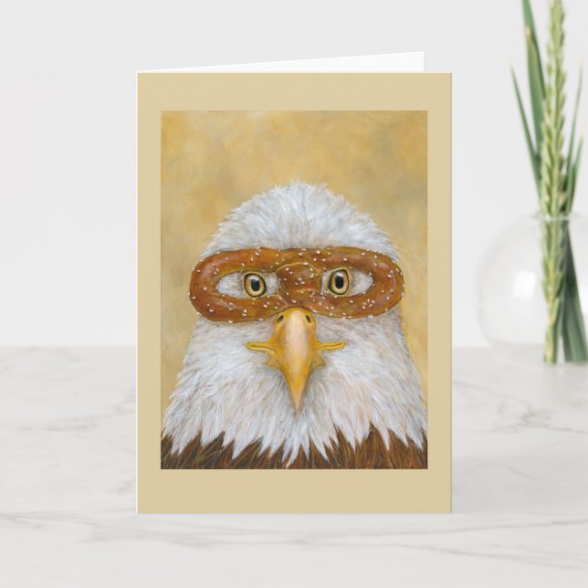 Eagle with Soft Pretzel mask Note Card (Front)
