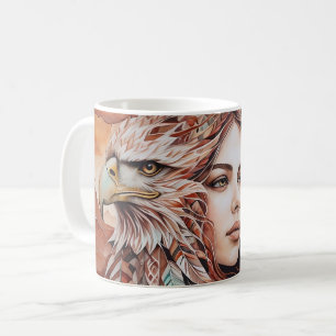 Eagle - Woman - Wolf - watercolor art 1 - Fan Fun Coffee Mug