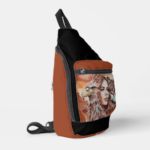 Eagle - Woman - Wolf - watercolor art 1 - Fan Fun Sling Bag