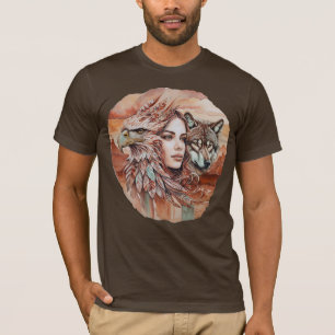 Eagle - Woman - Wolf - watercolor art 1 - Fan Fun T-Shirt