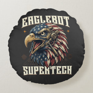 Eaglebot Supertech Cybernetic Patriotic Eagle Round Cushion