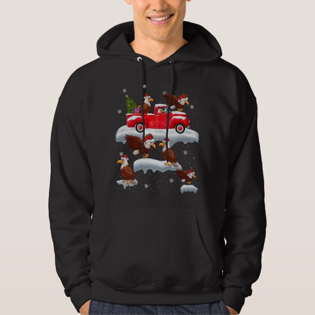 Eagles Driving Christmas Tree Red Truck Eagle Chri Hoodie (Front)