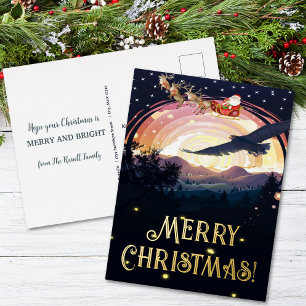 Eagle's Watch Over Santa Foil Holiday Postcard