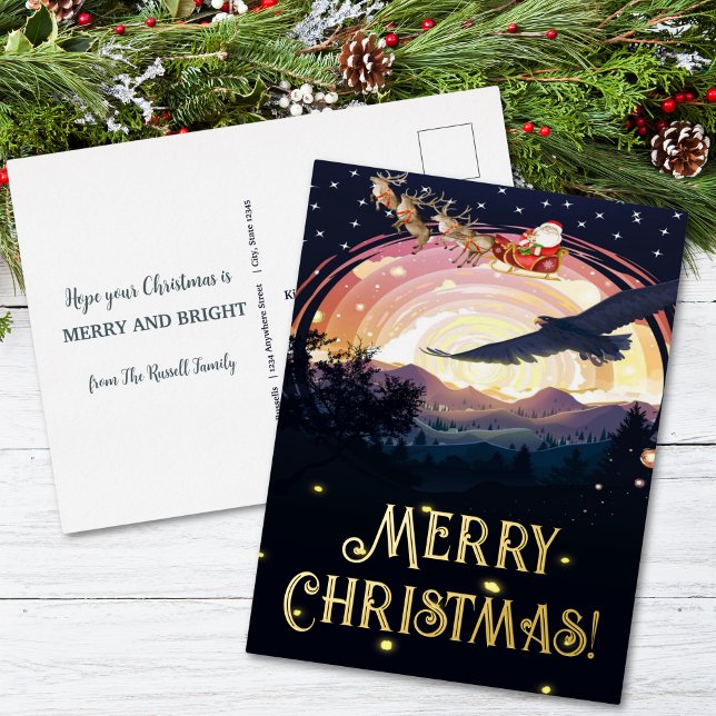 Eagle's Watch Over Santa Foil Holiday Postcard (Creator Uploaded)