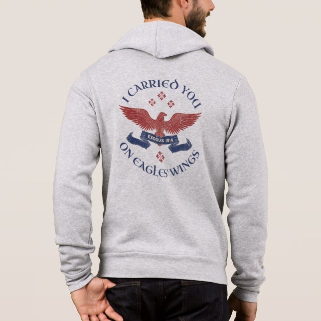 Eagle's Wings Scripture Exodus 19:4 Red/Blue Hoodie (Back)