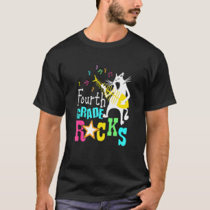 Eam Fourth Grade Rocks 4h Grade Cat Playing Guita T-Shirt