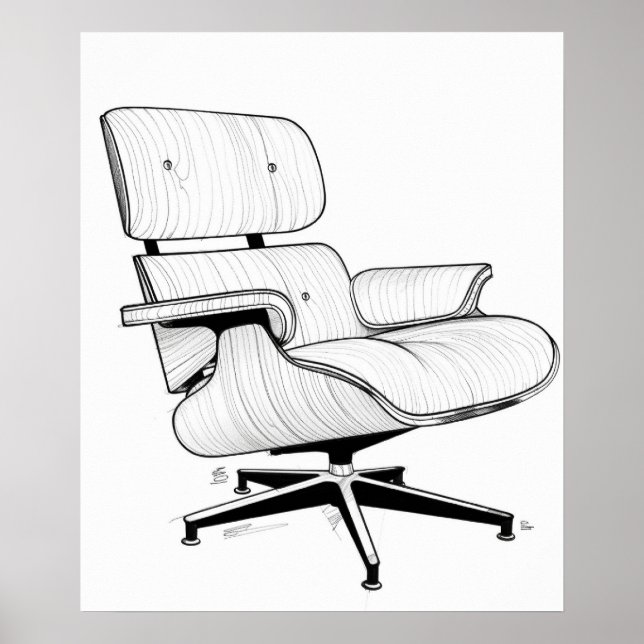 Eames Chair mid century modern minimalist line art Poster (Front)