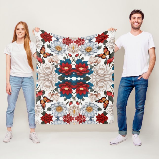 eamless Butterfly and Flower Pattern Nature-Inspir Fleece Blanket (In Situ)