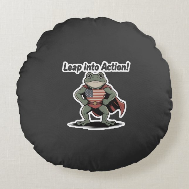 eap Into Action! Super Frog Sticker Round Cushion (Front)
