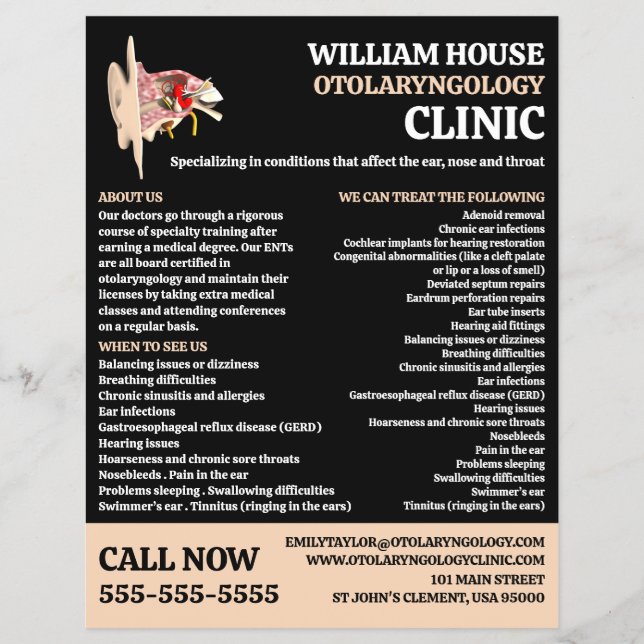 Ear Design, Otolaryngologist Otolaryngology Clinic Flyer (Front)
