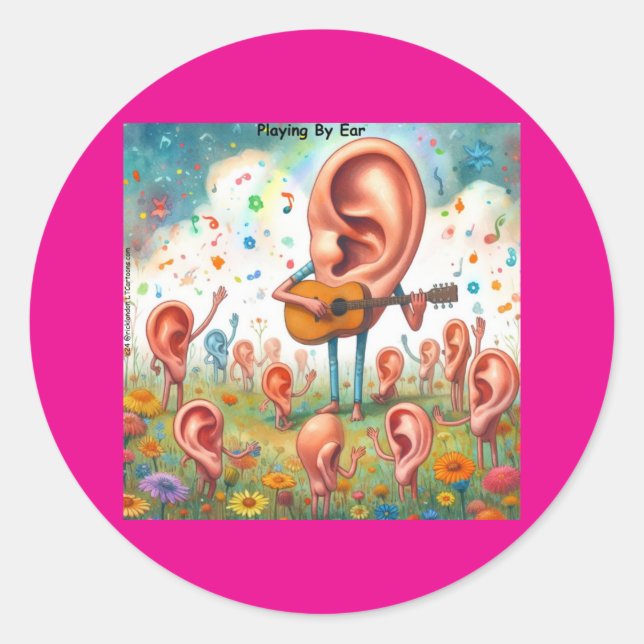 Ear Guitar Recital: Playing By Ear Classic Round Sticker (Front)