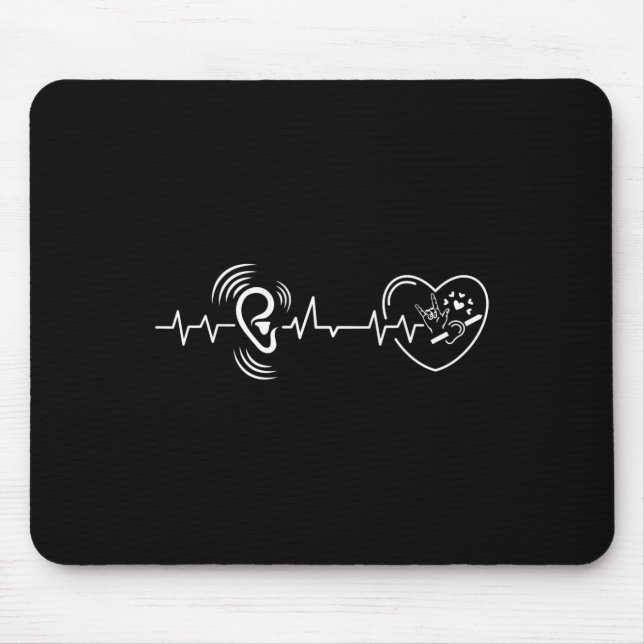 Ear Heartbeat Hand sign language hearing loss awar Mouse Pad (Front)