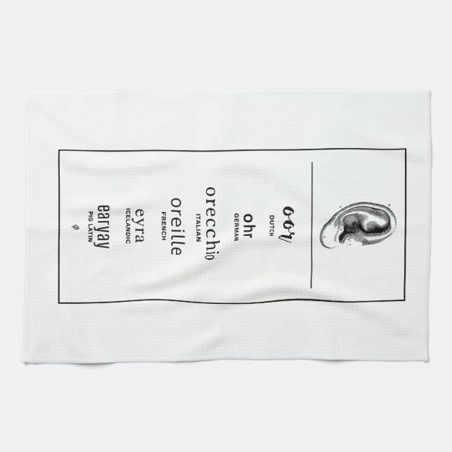 Ear in different languages  tea towel (Horizontal)