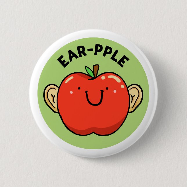Ear-pple Fruit Apple Pun Button Pin (Front)