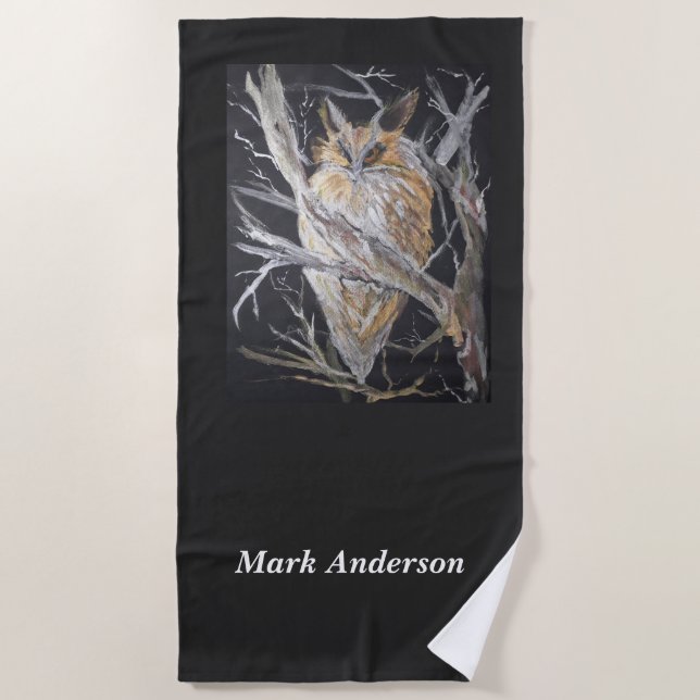  Eared owl  your name Beach Towel (Front)
