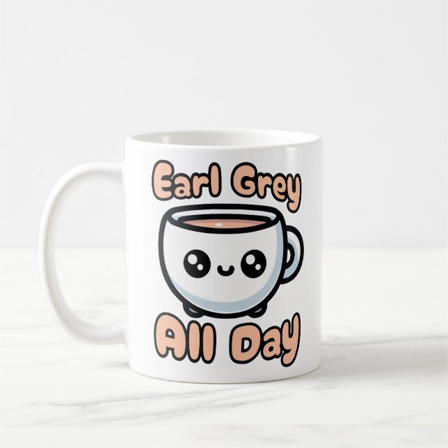 Earl Grey All Day! Cute Earl Grey Tea Pun Cartoon Coffee Mug (Left)