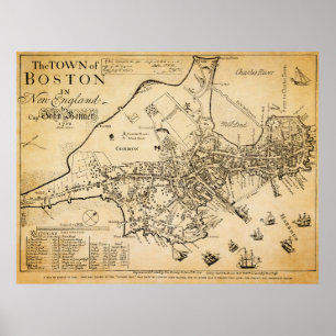 Earliest Known Map of Boston 1722 Poster