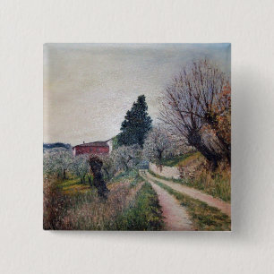 EARLIEST SPRING IN VERNALESE / Tuscany Landscape 15 Cm Square Badge