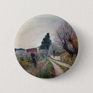 EARLIEST SPRING IN VERNALESE / Tuscany Landscape 6 Cm Round Badge