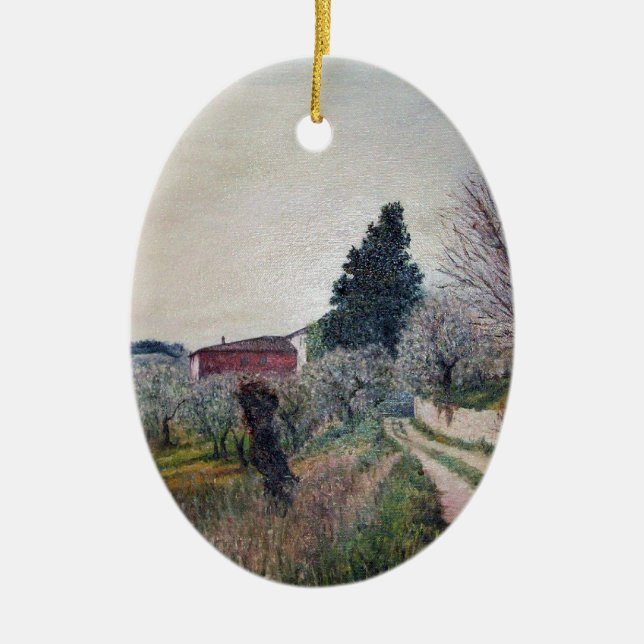 EARLIEST SPRING IN VERNALESE / Tuscany Landscape Ceramic Tree Decoration (Front)