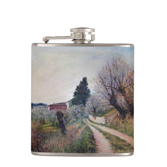 EARLIEST SPRING IN VERNALESE / Tuscany Landscape Hip Flask (Front)