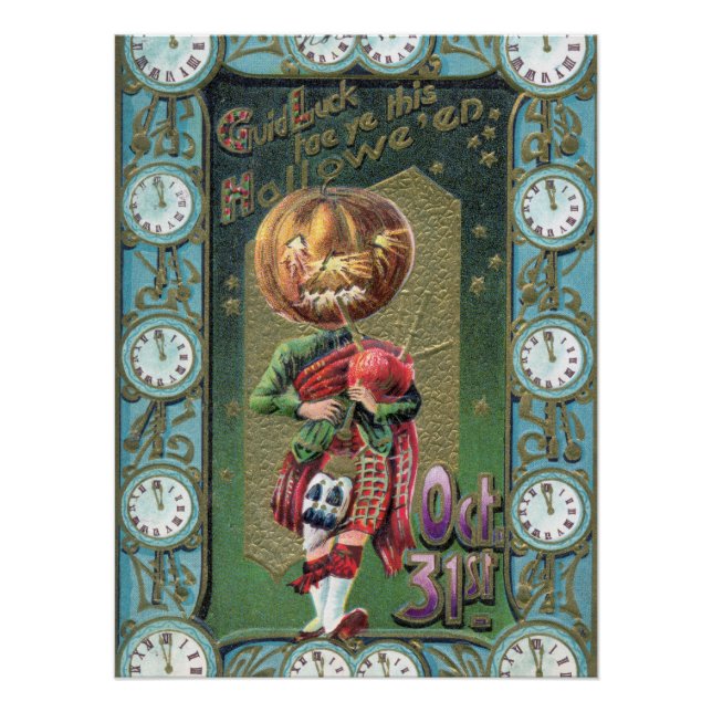 Early 1900s Vintage Halloween Greetings Poster (Front)
