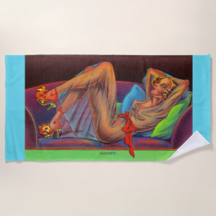 early 1940s Beautiful pin-up girl print Beach Towel