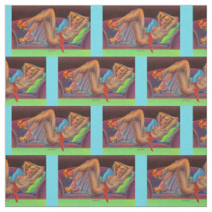 early 1940s Beautiful pin-up girl print Fabric