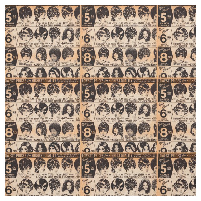 early 1970s wig advertisement fabric (Swatch)