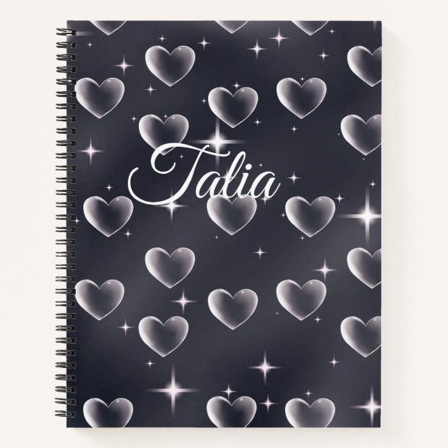 Early 2000s Black And White Heart Old School Art  Notebook (Front)