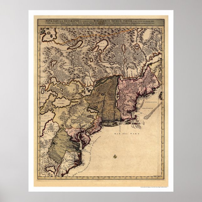 Early America Visscher Map 1717 Poster (Front)