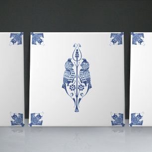 Early Art Nouveau Dutch Delft Blue Creatures Tile