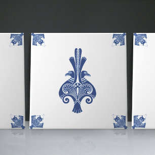 Early Art Nouveau Dutch Delft Blue Creatures Tile
