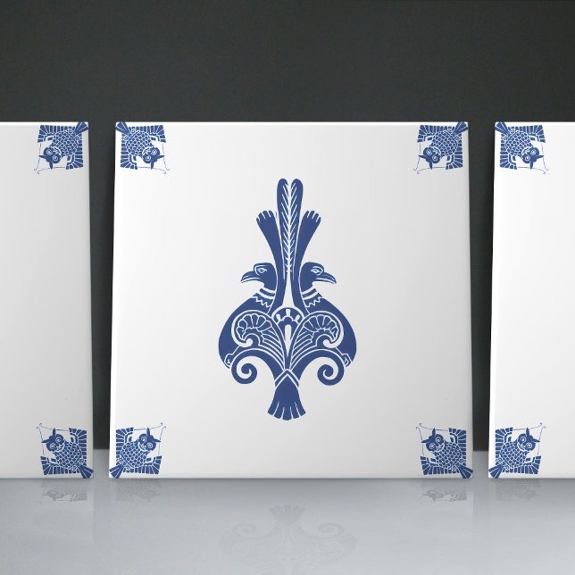 Early Art Nouveau Dutch Delft Blue Creatures Tile (Creator Uploaded)