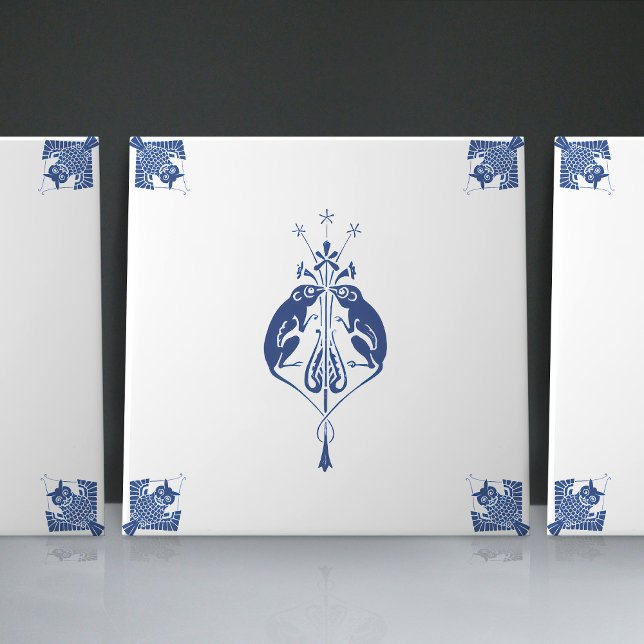 Early Art Nouveau Dutch Delft Blue Creatures Tile (Creator Uploaded)