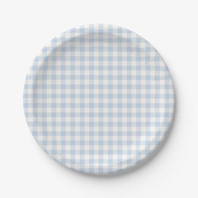 Early Autumn Classic Gingham | Dusty Blue Paper Plate (Front)