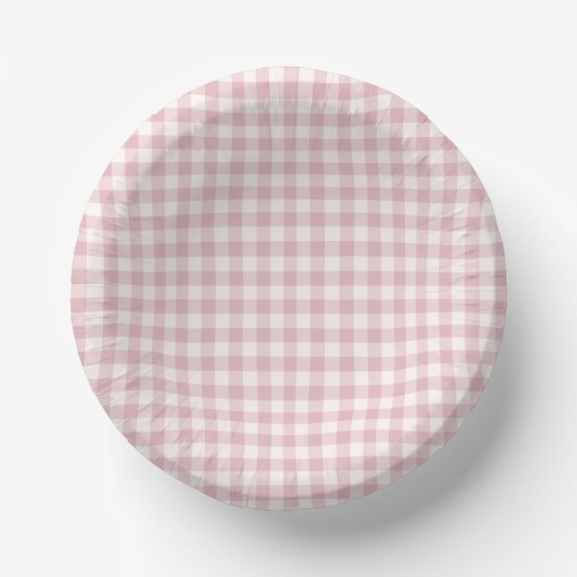 Early Autumn Classic Gingham | Muted Rose Paper Plate (Front)