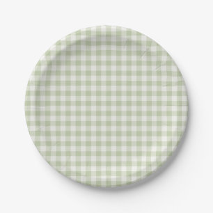 Early Autumn Classic Gingham Soft Olive Paper Plate