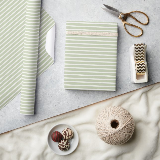 Early Autumn Refined Stripes | Soft Olive ll Wrapping Paper (Crafts)