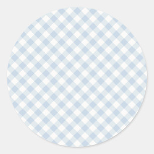 Early Autumn Retro Gingham Dusty Blue Classic Round Sticker
