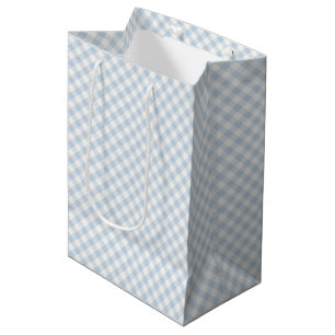 Early Autumn Retro Gingham Dusty Blue Medium Gift Bag