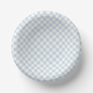 Early Autumn Retro Gingham   Dusty Blue Paper Plate
