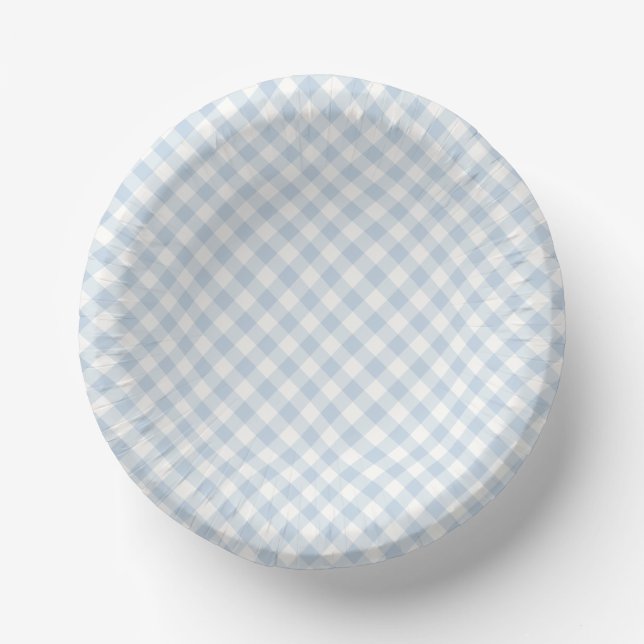 Early Autumn Retro Gingham | Dusty Blue Paper Plate (Front)