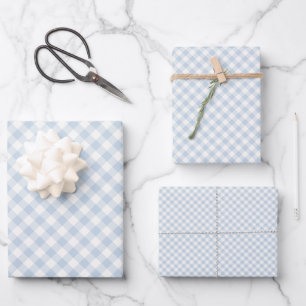 Early Autumn Retro Gingham Dusty Blue Wrapping Paper Sheet