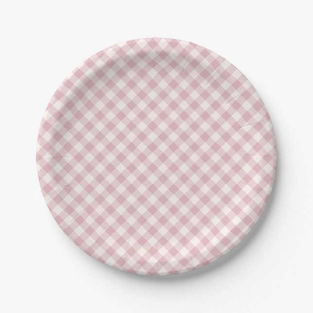 Early Autumn Retro Gingham | Muted Rose Paper Plate (Front)