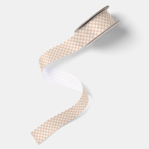Early Autumn Retro Gingham Warm Apricot Satin Ribbon