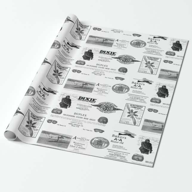 Early Aviation Airplane Biplane Wrapping Paper (Unrolled)