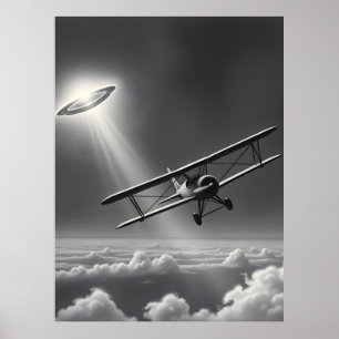 Early Aviation UFO Encounter Vintage Biplane UAP S Poster