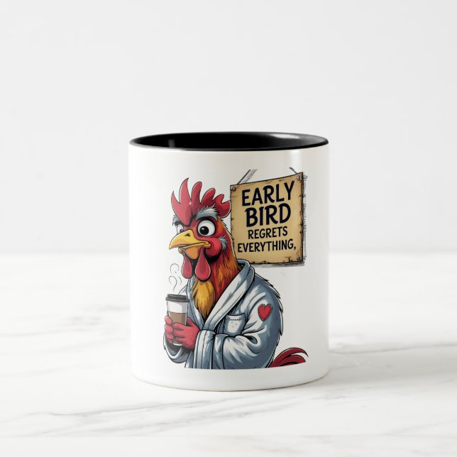 Early Bird Dad – Funny Rooster  Two-Tone Coffee Mug (Center)